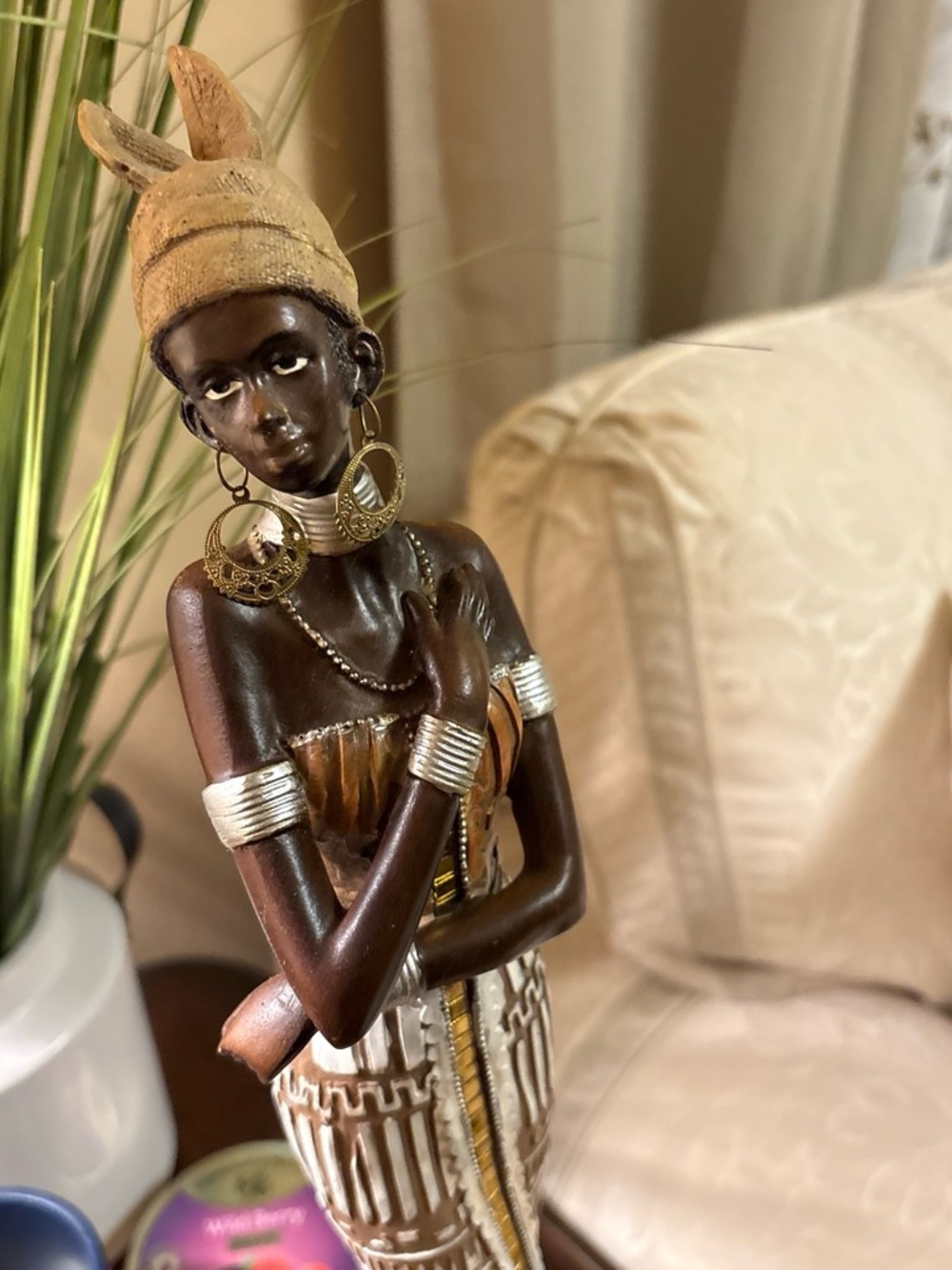 African Woman Figurine in Brown & Tan